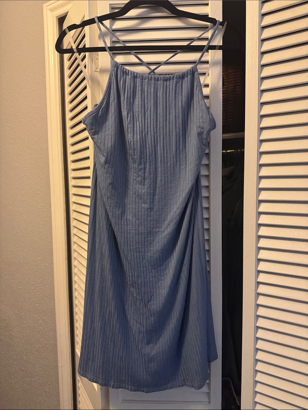 FP Movement by Free People Light Blue Ribbed Midi Slip Dress